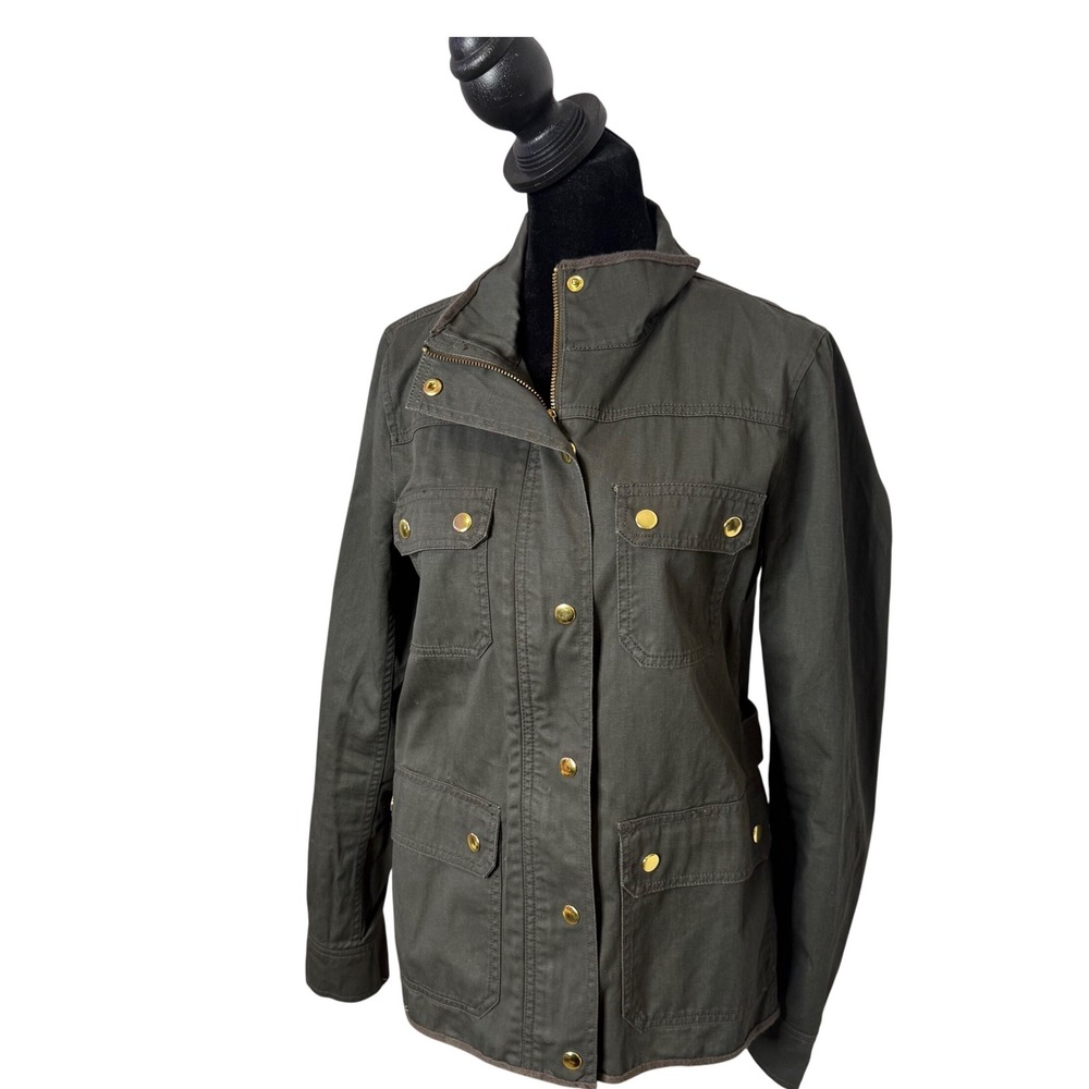 J Crew Field Utility Jacket Womens S Green Gold Cotton Coated Twill Gorpcore